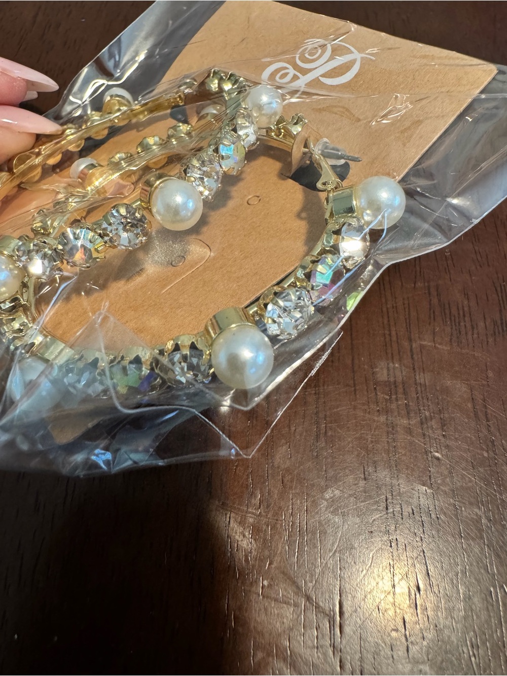 Plunder Gold Hoop Earrings with Pearls and Crystals